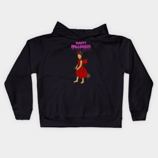 Happy halloween witch on broom pink Kids Hoodie